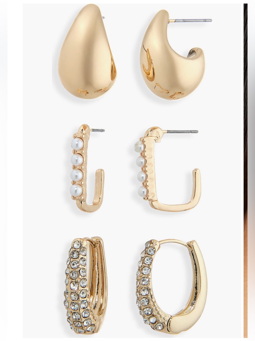 3 pair Earrings Gold Tone NWT